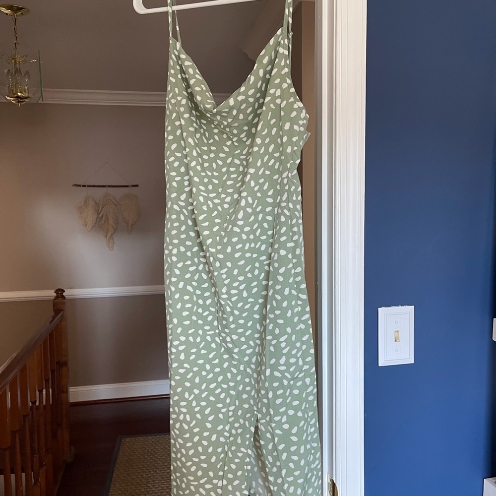 SHEIN green spotted dress, mini dress, gathered neckline
